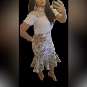 New York & Company Tan and Floral Peplum skirt